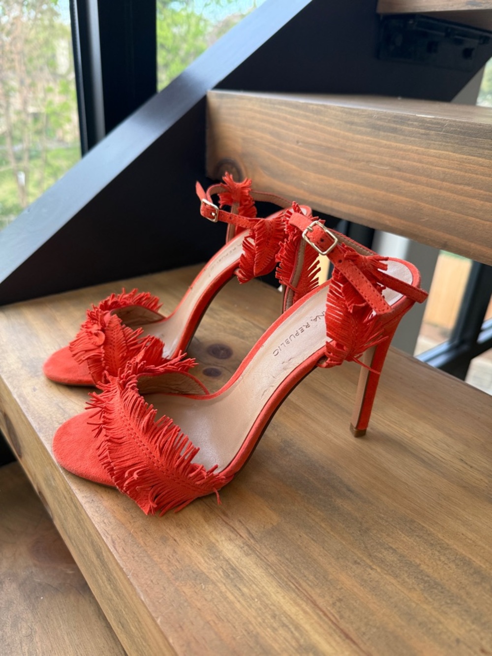 Banana Republic Red Fringe Ankle-Strap Stilettos